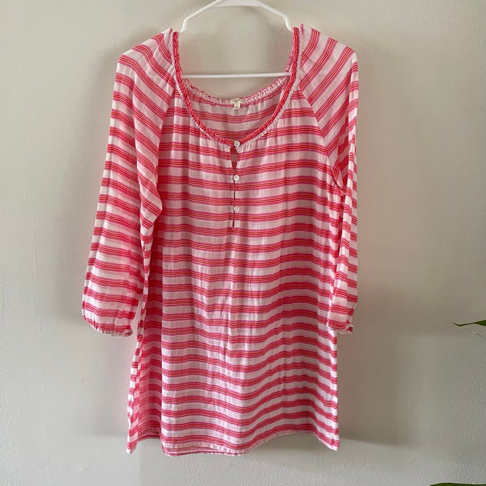 J. Crew Factory Womens Small Pink White Gauzy Peasant Top Striped Summer Casual